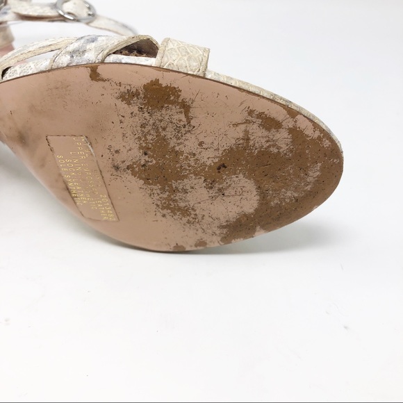 J. CREW OFF-WHITE SILVER METALLIC EMBOSSED SNAKESKIN BLOCK HEEL SANDALS - Picture 7 of 12